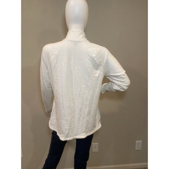 T by Talbots UPF 50+ Slub Terry 1/4 Snap Long Sleeve Pullover White Women’s Med - Picture 2 of 9